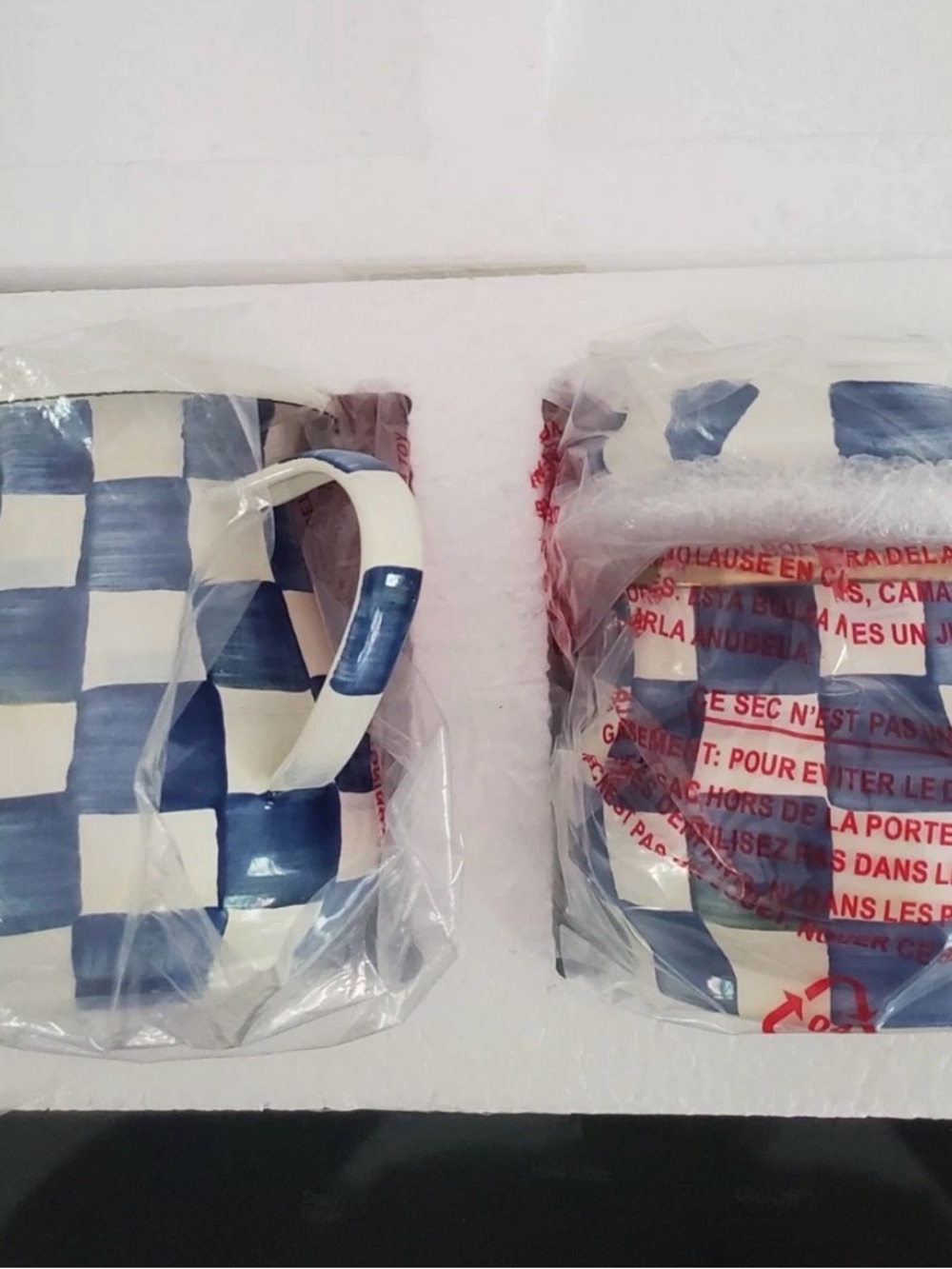 MacKenzie-Childs Blue and White Courtly Check Ceramic Sugar Jar and Creamer - Picture 3 of 3